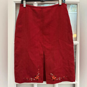Ann Taylor LOFT 100% Wool Burgundy Floral Embroidered Beaded Pencil Skirt Size 8